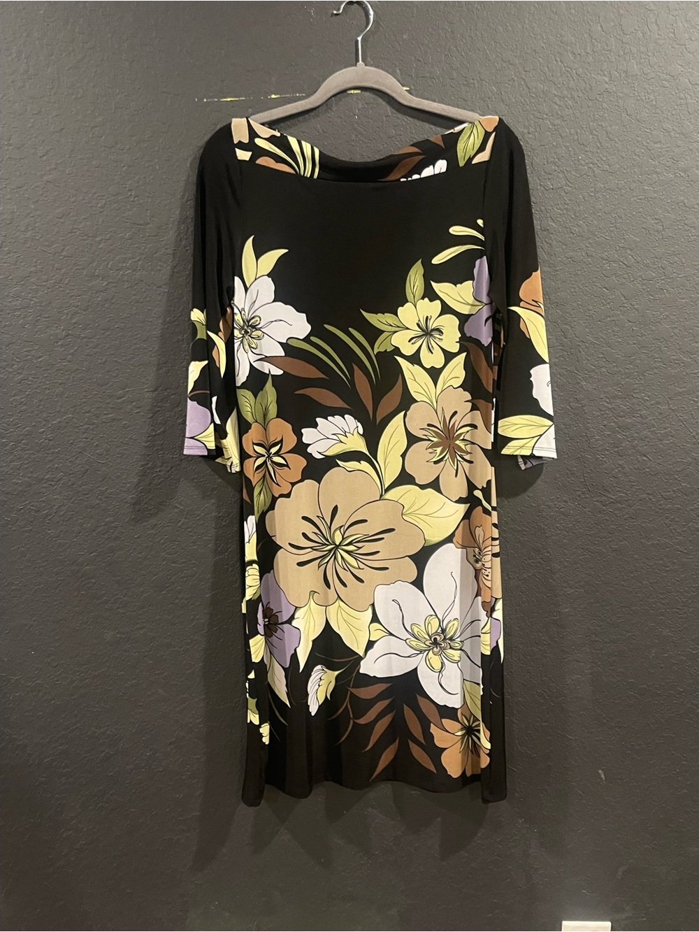 Aa Studio Black Floral Midi Dress with Yellow, White & Lavender Blooms